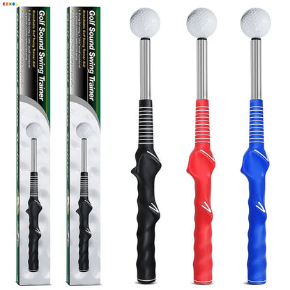 Golf telescopic swing simulator with adjustable stainless steel shaft in black, blue, or red colours for home training