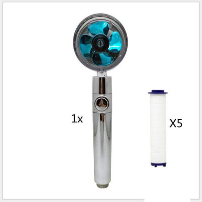 A high-pressure handheld shower head with a turbo-charged water flow and a cotton filter for a luxurious, spa-like bathing experience.