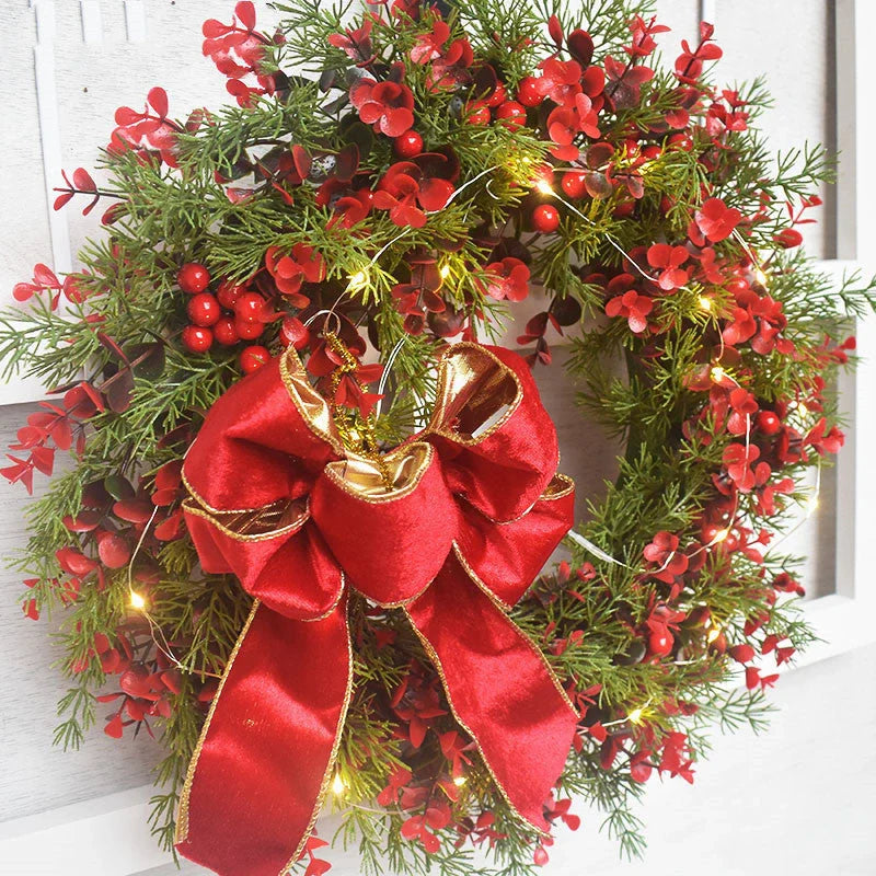 45cm artificial cherry pattern Christmas wreath with LED lights for festive decoration