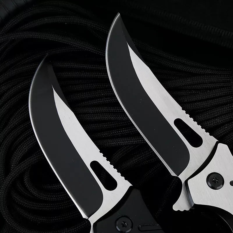 Compact folding knife with brushed steel handle for outdoor survival