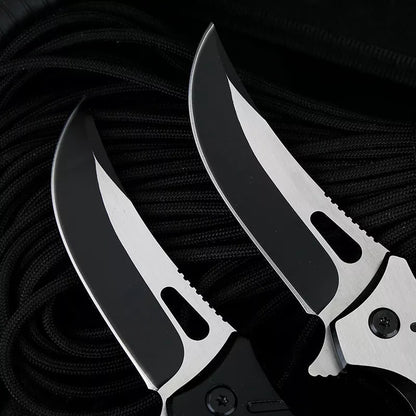 Compact folding knife with brushed steel handle for outdoor survival