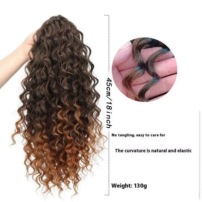 Small curly wave drawstring ponytail wig in gradient brown shades on display