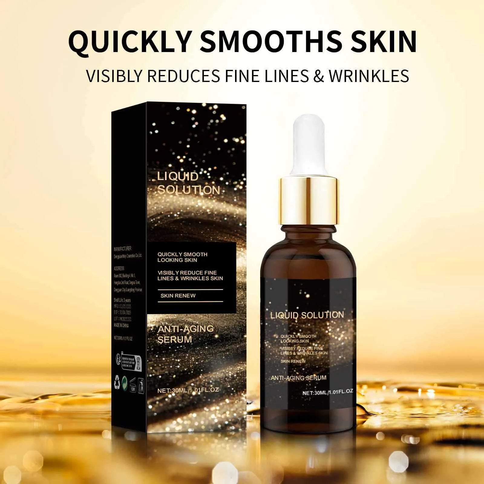 30ml facial moisturising solution bottle with hyaluronic acid formulation