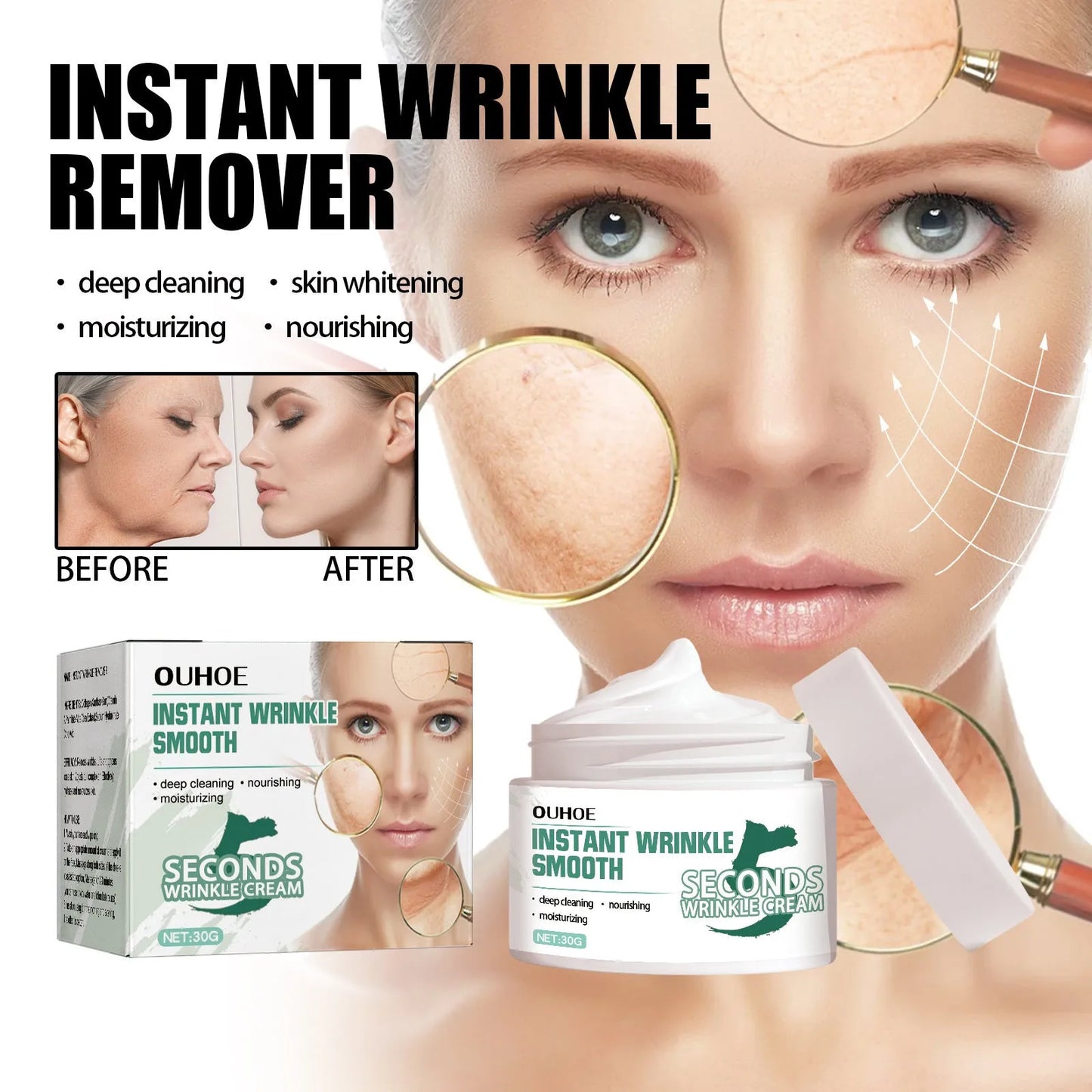30g anti-ageing anti-wrinkle face cream jar with hydrating formula