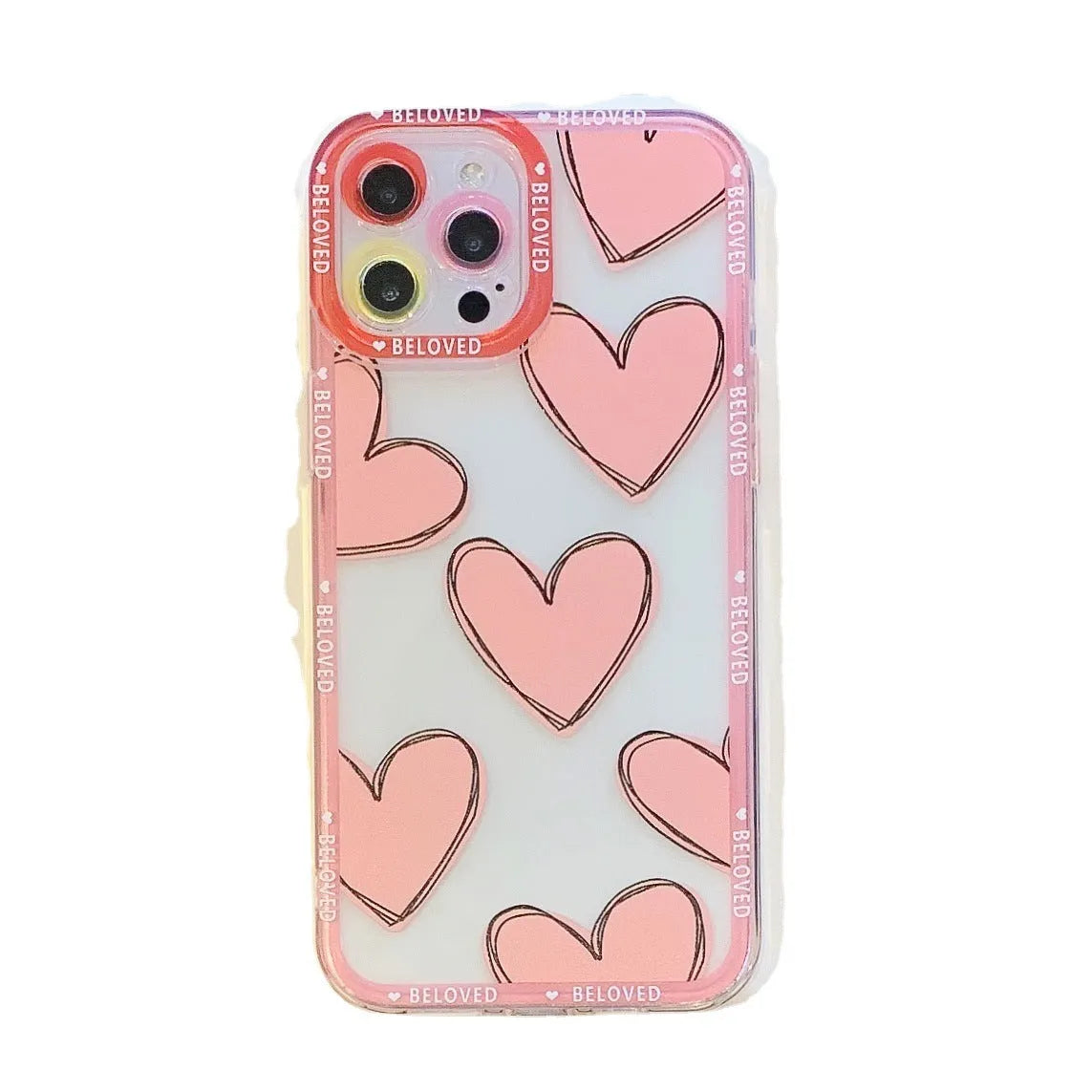 Pink and graffiti red TPU iPhone cases featuring love heart and angel eye designs for multiple models