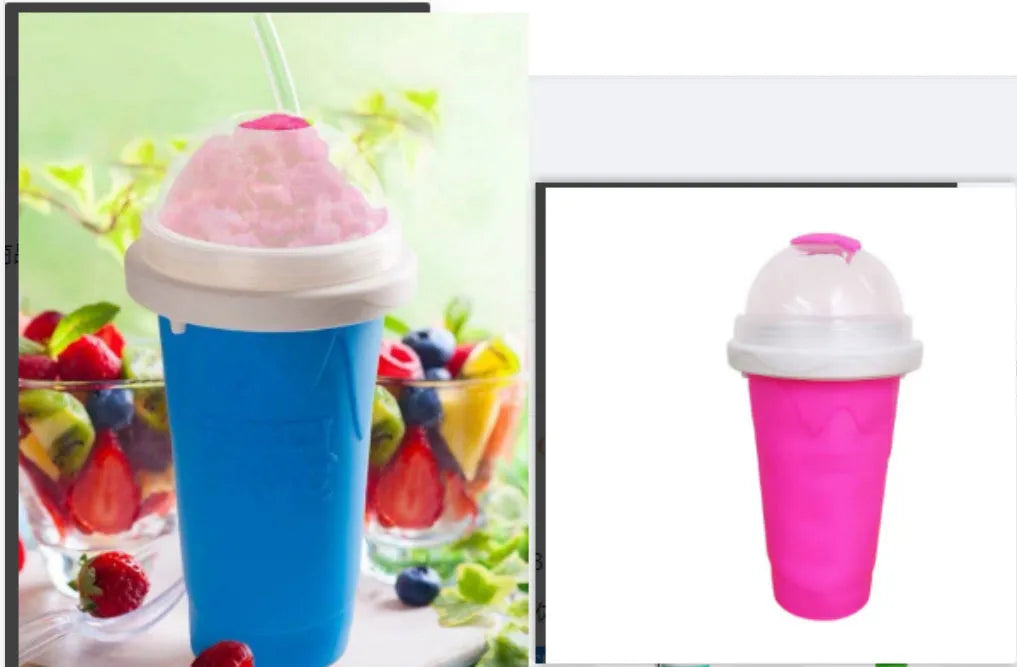 Blue green quick refrigeration pinch cup showing 10.6cm height and 20.6cm diameter with double-layer construction