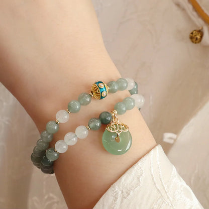 Myanmar jade safety buckle pendant bracelet with crystal accents in New Chinese Style design