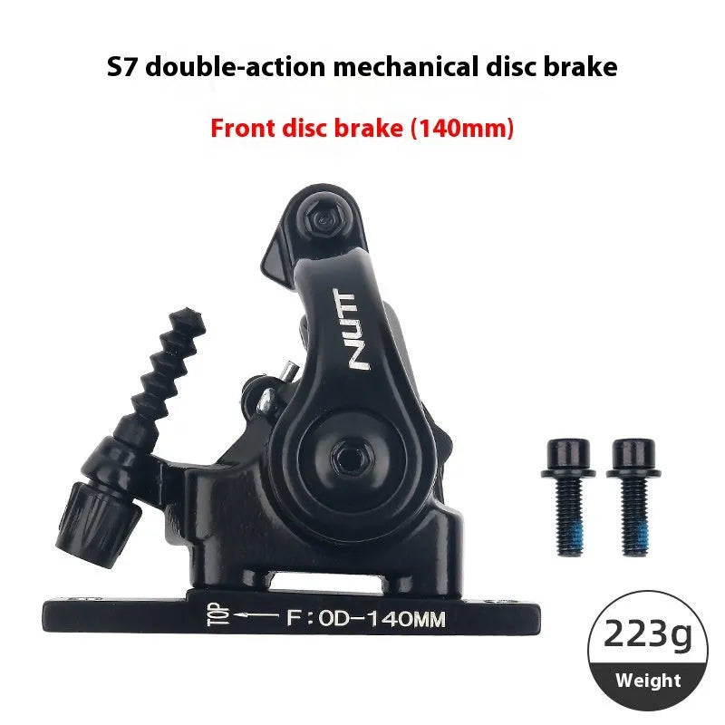 Road bike disc brake flat double-acting pull clip device in metal, S7, 140mm and 160mm front or rear option