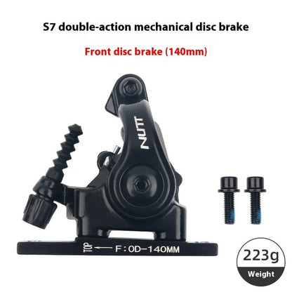 Road bike disc brake flat double-acting pull clip device in metal, S7, 140mm and 160mm front or rear option