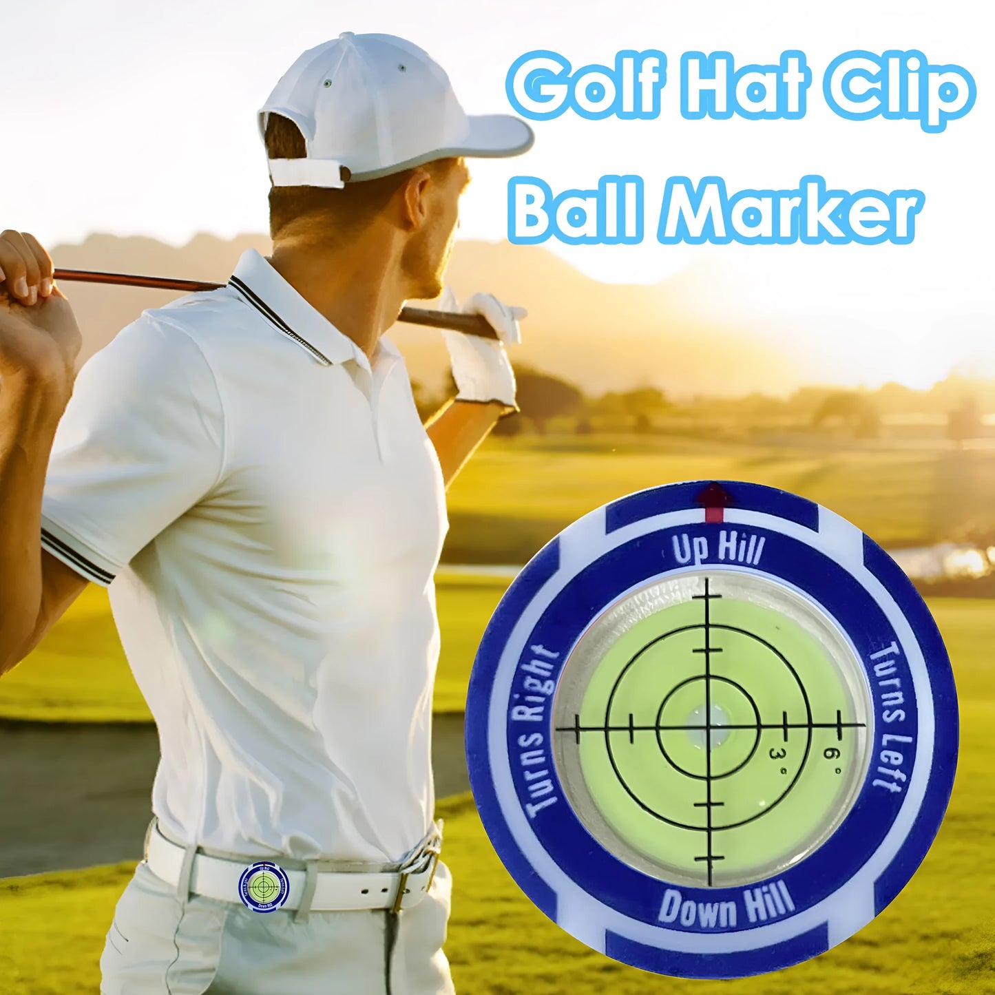 Golf hat clip level measurement tool with position mark green indicator in six colour shell options