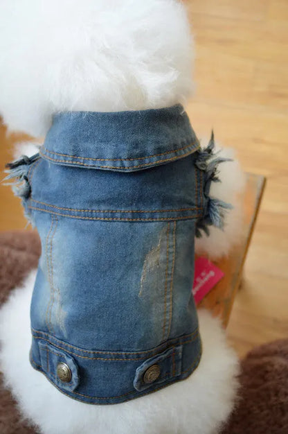 Scratch pattern denim vest for dogs in dark and light colours with size options from XS to XXL