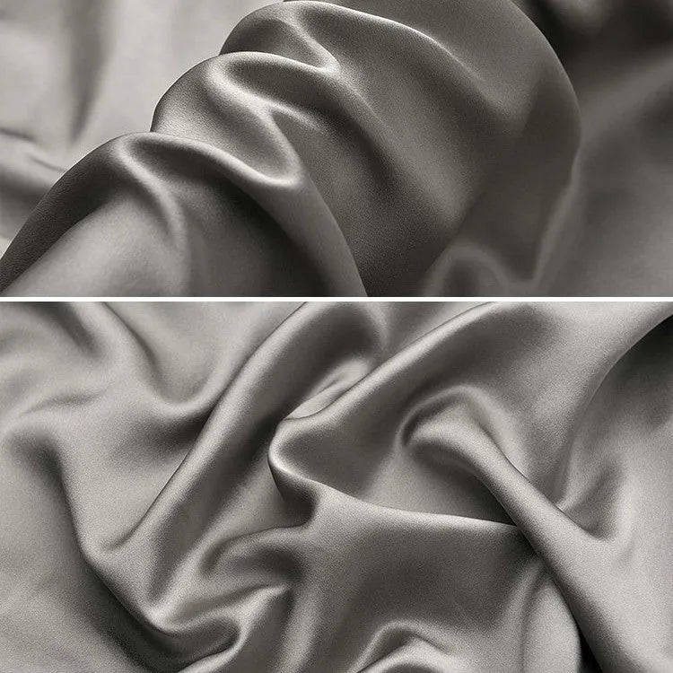 Dark grey mulberry silk pillowcase with envelope closure, sizes 43cm x 63cm, 48cm x 74cm, 51cm x 76cm