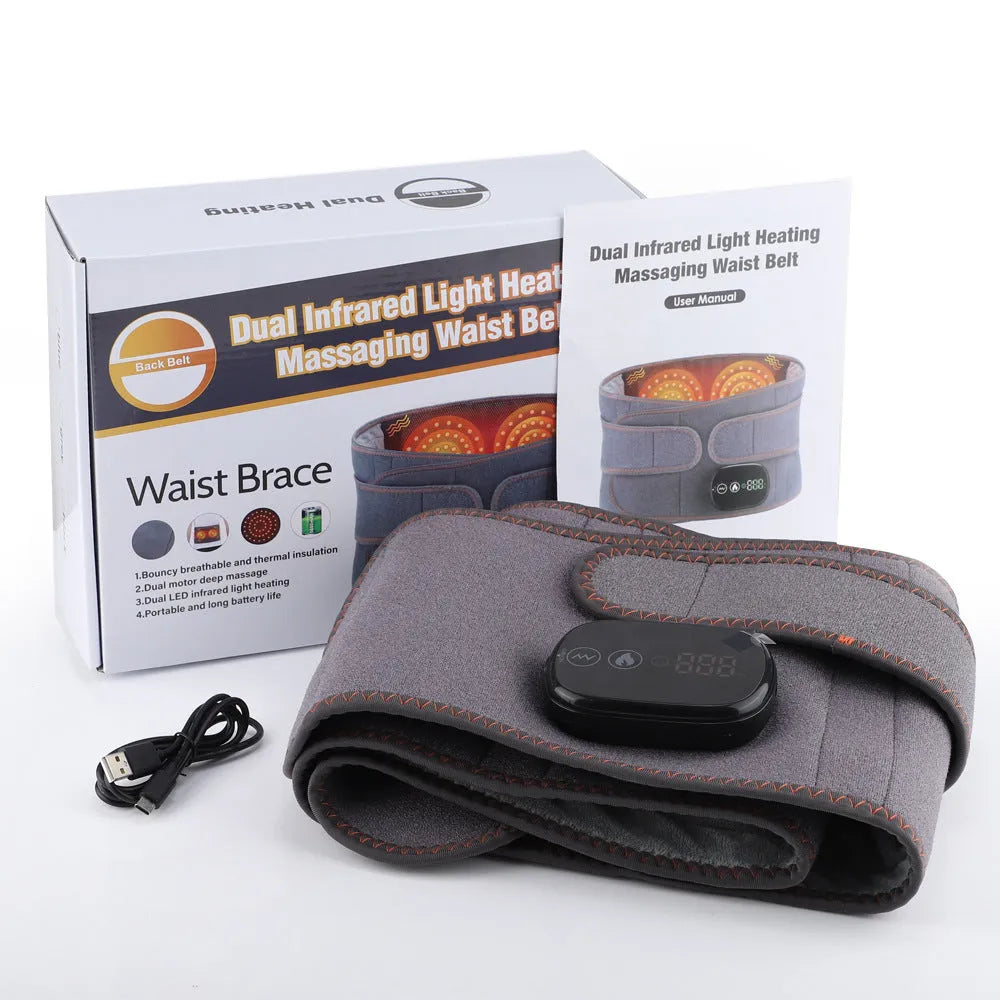 Grey electric heating massage belt with 5000mAh battery for portable warmth therapy