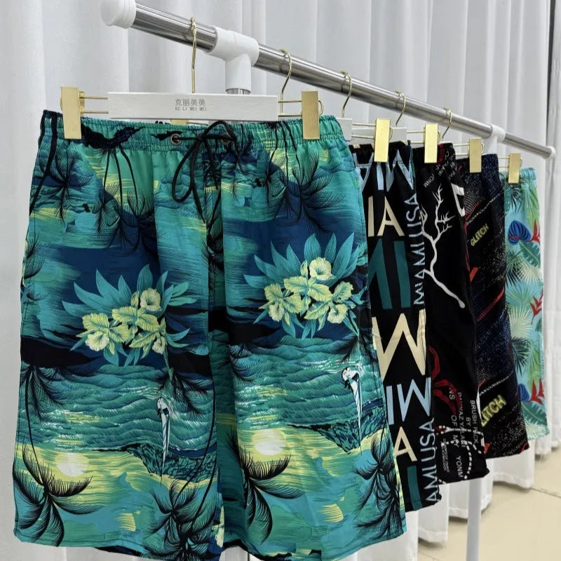 Men's loose casual beach trousers with striped pattern in quick-drying ice silk fabric