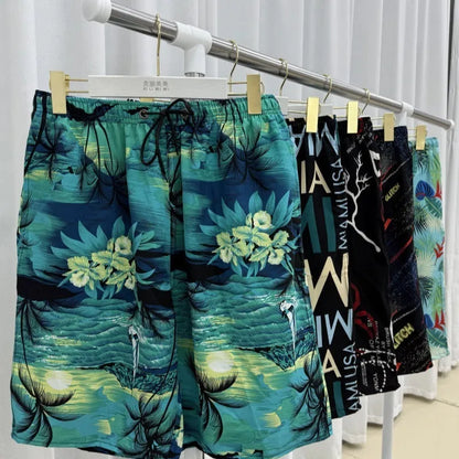 Men's loose casual beach trousers with striped pattern in quick-drying ice silk fabric