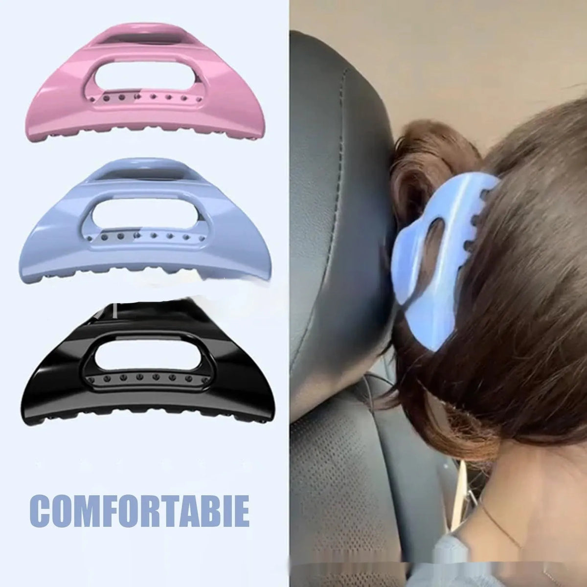 Plain colour plastic French grip hair clip in black, light pink, or cloudy blue for women's everyday hair styling
