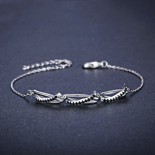 Black zircon creative ring bracelet for women, elegant anniversary gift
