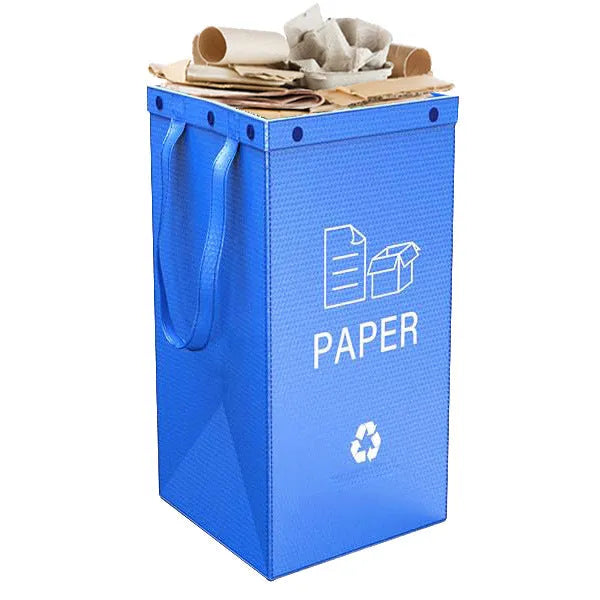 40-litre polypropylene rubbish bag showing 30x50x30cm dimensions and colour options including blue, green, and grey variations