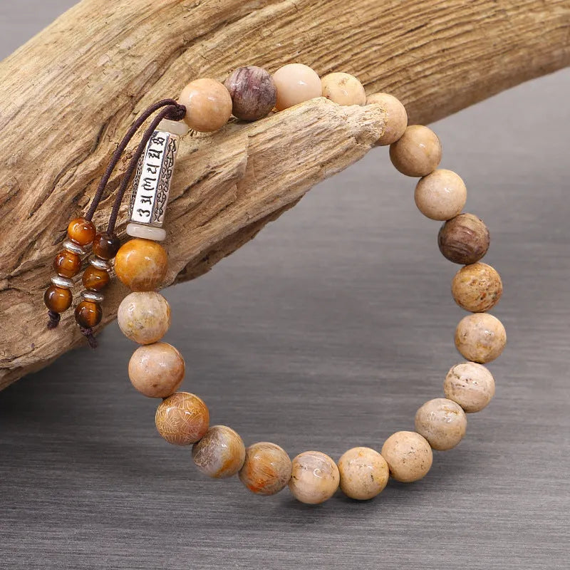 Handmade stone bead bracelet in wood colour with European American retro styling