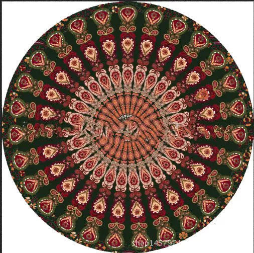 Green printed round beach towel and yoga mat, 150cm diameter