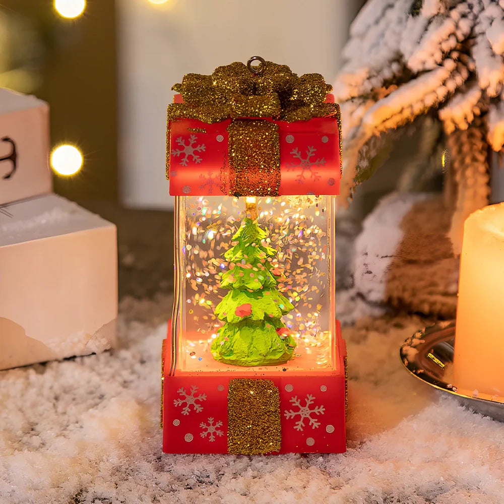 Red and white Christmas crystal ball lights with cartoon designs measuring 5.5cm