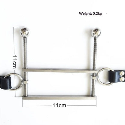 Stainless steel adult gag toy shown in black, pink, or red specification for role play use
