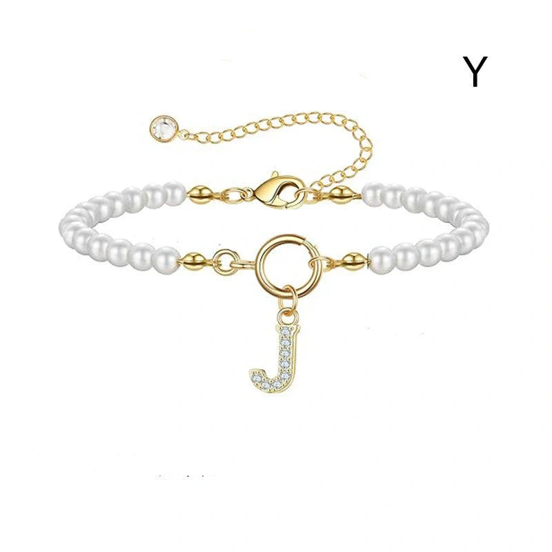 2024 Fashion Toggle Clasp Initial Bracelet with 6mm Pearl