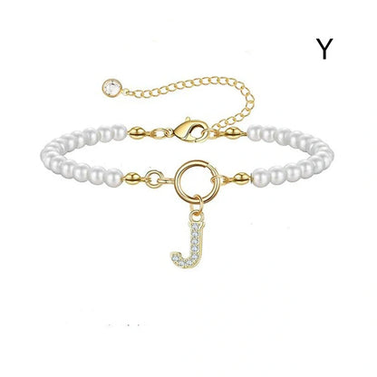 2024 Fashion Toggle Clasp Initial Bracelet with 6mm Pearl