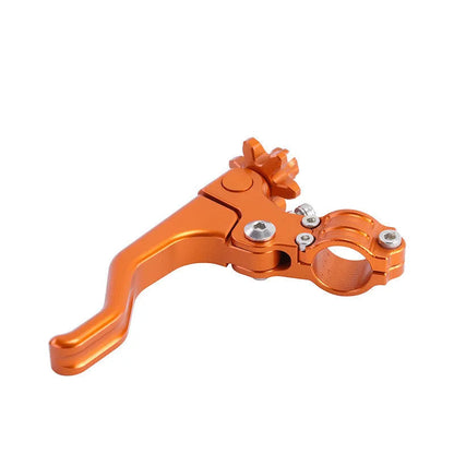 Aluminium alloy two-finger motorcycle clutch lever in eight colour options including red, black, blue, and silver.