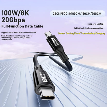 Black USB C to C HDMI cable with Type-C connectors, PVC jacket, and 8K 60Hz 20Gbps 100W ratings