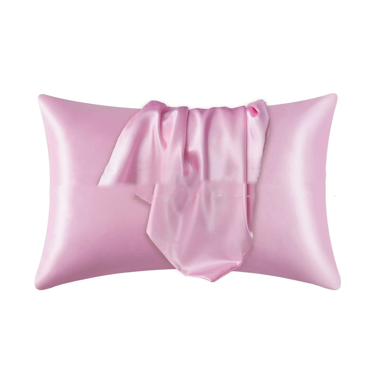 Envelope closure pillowcase in navy blue showing overlapping flap design and smooth polyester fabric texture