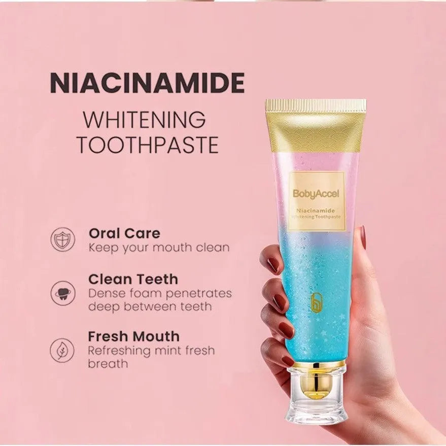 100g tube of nicotinamide whitening toothpaste for adults with mint flavour.