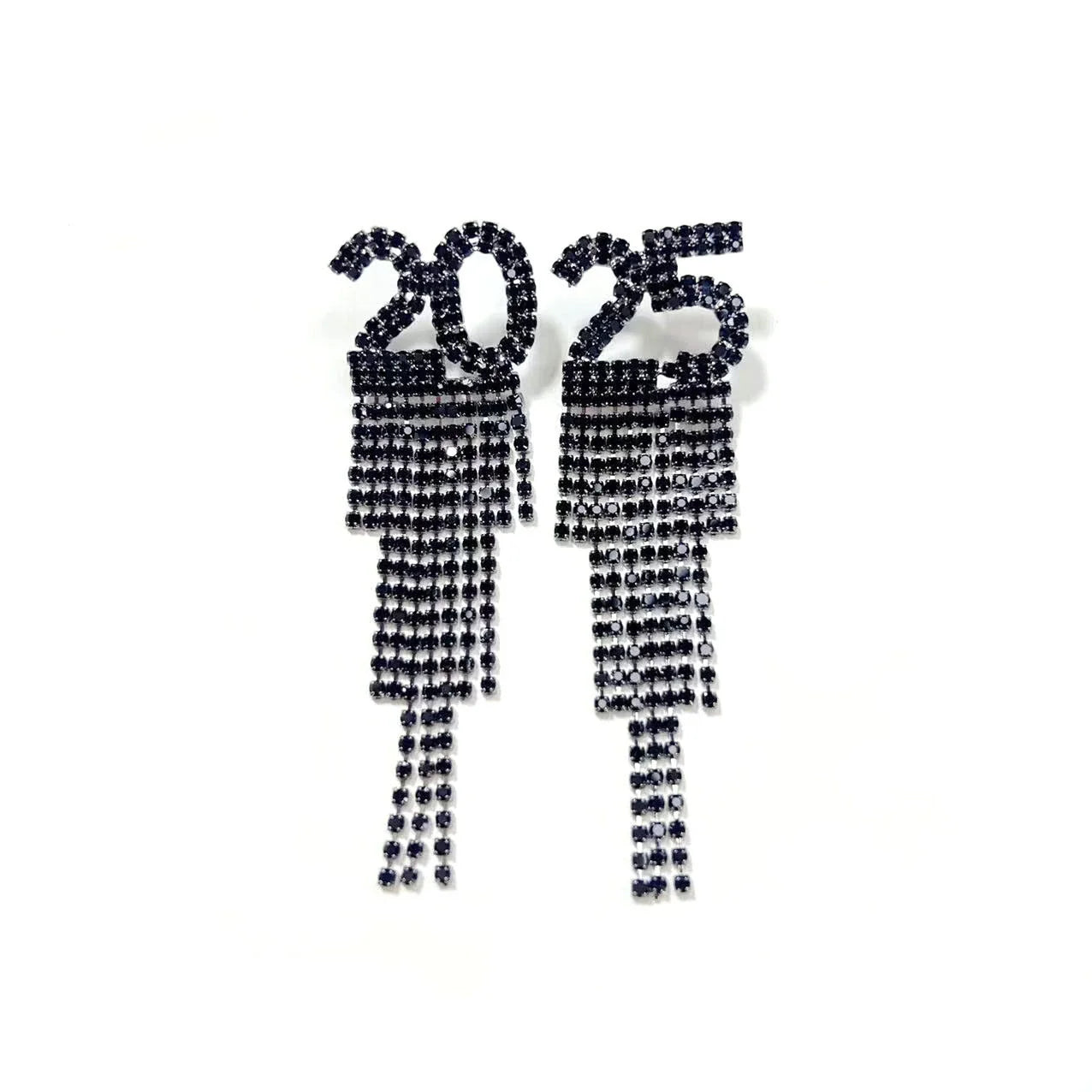 Rhinestone letter earrings in gold, white, and black colors with a unique digital design and sparkling rhinestone embellishments