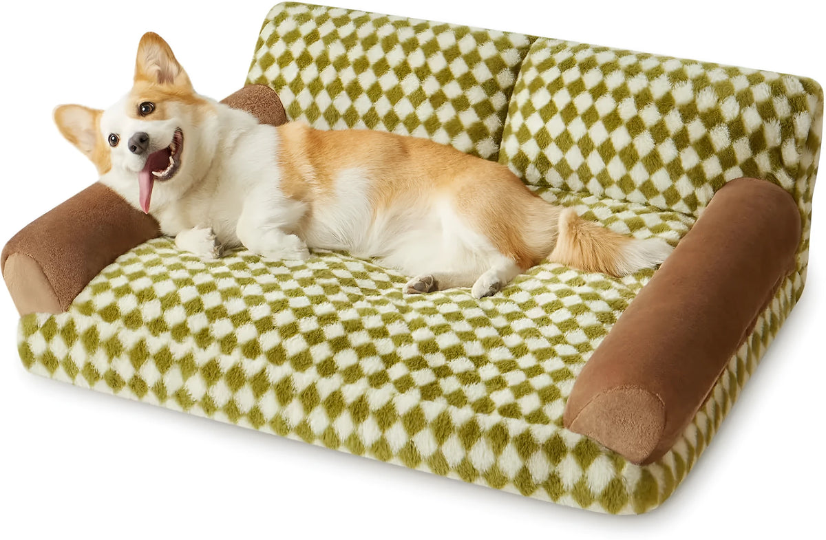 Checkered pattern pet couch bed for small cat or dog with removable washable cover