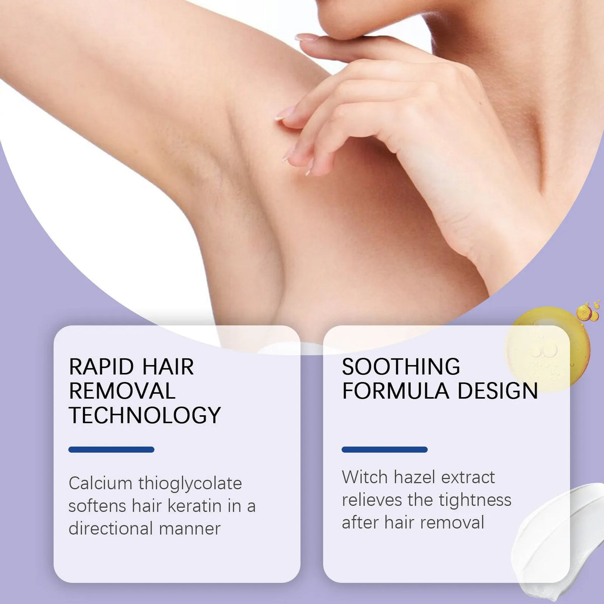 100g tube of moisturising hair removal cream with witch hazel and glycerin for legs, arms, bikini area