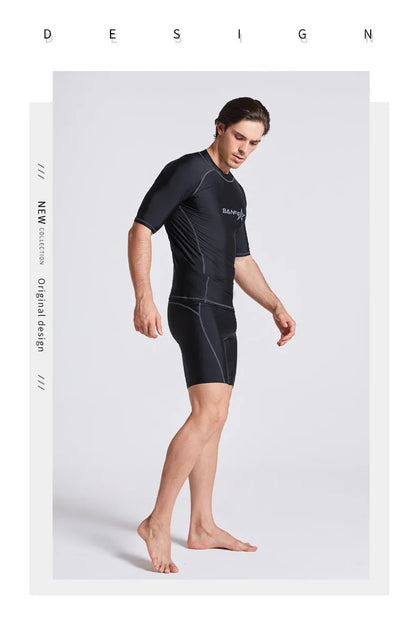 Men's quick-dry swimsuit set with swim top and pants for snorkelling and surfing activities