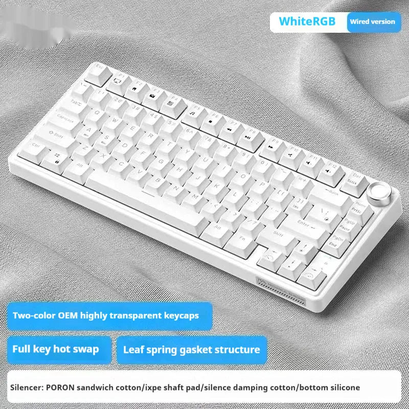 Wireless mechanical keyboard with RGB backlighting and hot-swappable key switches.