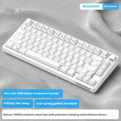 Wireless mechanical keyboard with RGB backlighting and hot-swappable key switches.