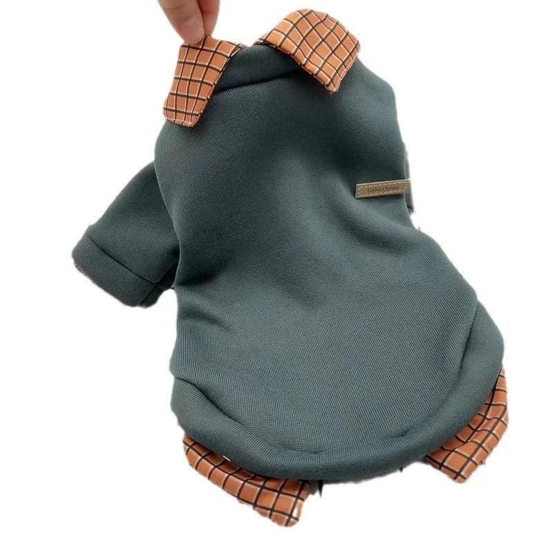 Two-piece dog sweater with detachable collar hoodie in thin velvet polyester fabric