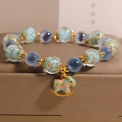 Blue sugar heart agate bracelet with luminous glass beads in Japanese and South Korean style for women