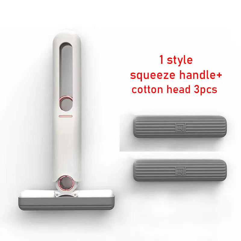 Mini sponge squeeze mop with plastic handle and biodegradable cotton cleaning head on various surfaces