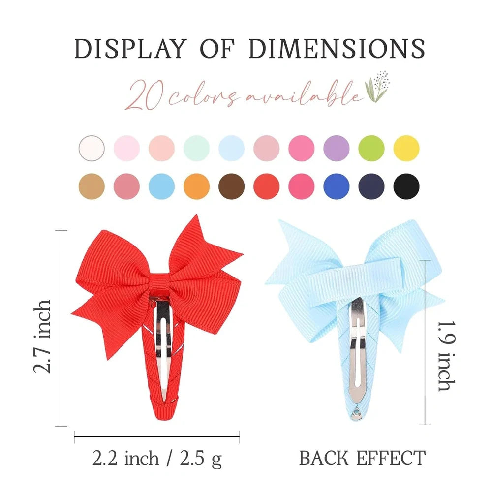 40 assorted colour snap hair bow clips with grosgrain ribbon bows measuring 2 inches wide