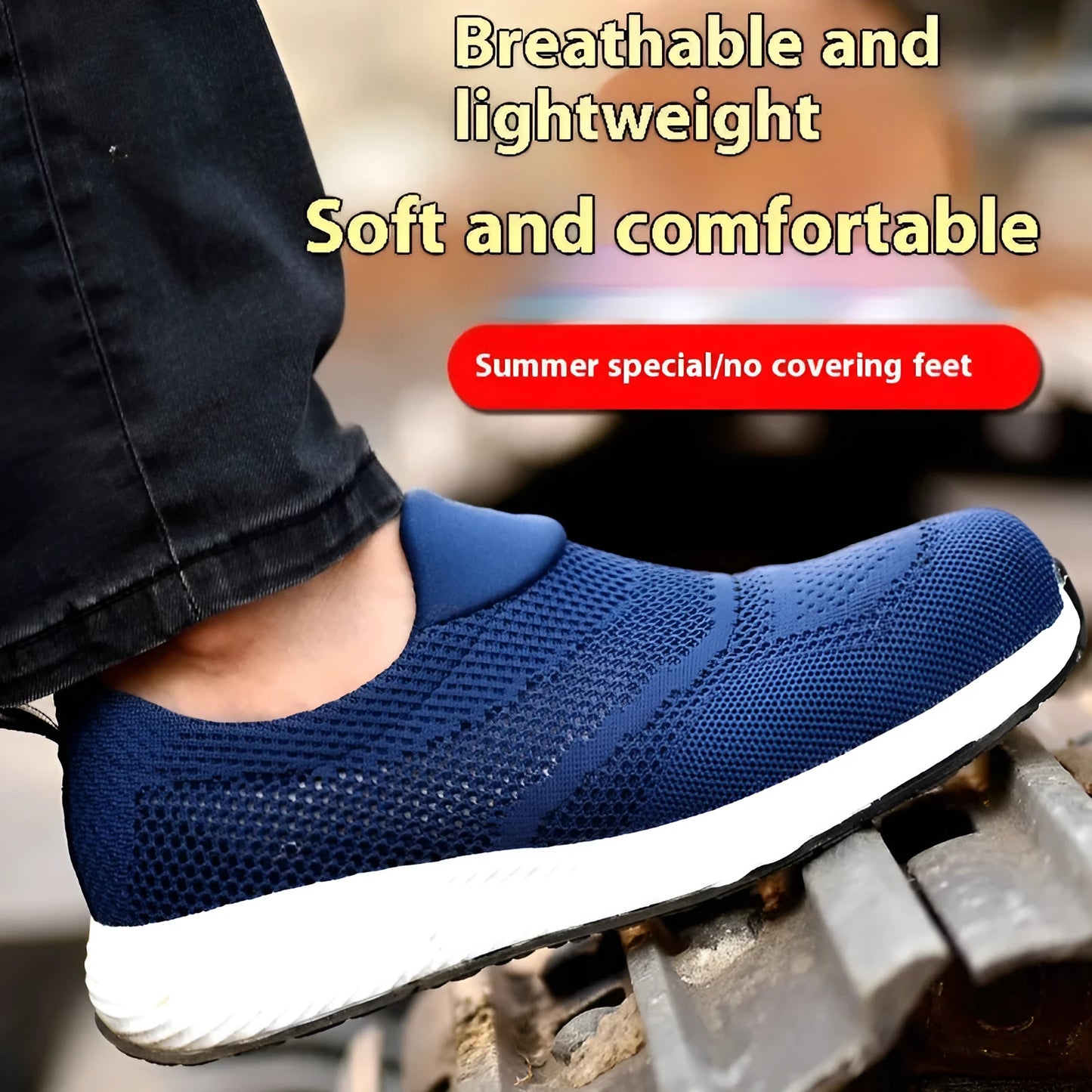 Men's lightweight steel toe work safety shoes with anti-puncture protection