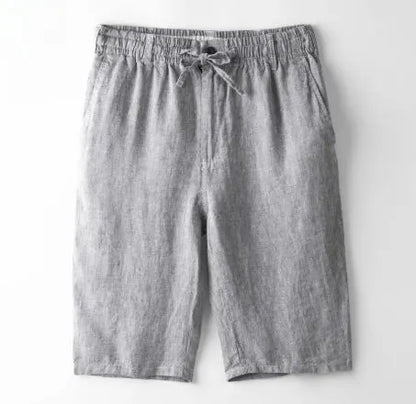 Men's thin linen casual beach shorts in a loose straight-leg cut, shown in one of six colours