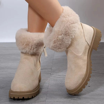 Cozy winter boots with side zipper, suede upper, and rubber sole for outdoor activities