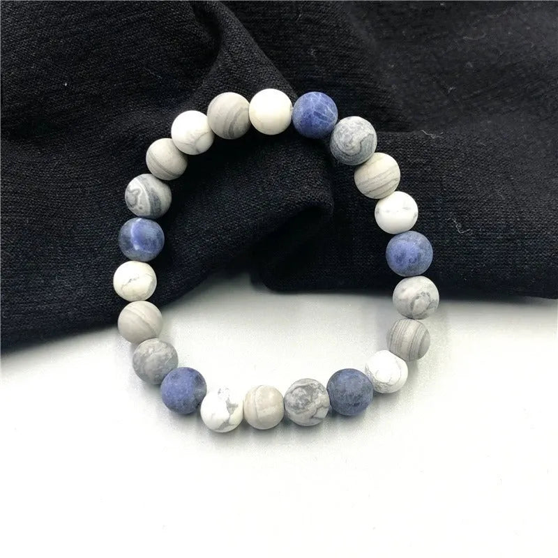 Handmade U-shaped planet stone starry bracelet for men and women, showing natural stone beads.