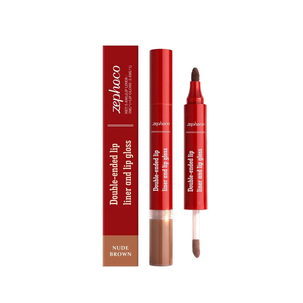 2-in-1 waterproof lip gloss tube with wand applicator showing subtle shimmer finish