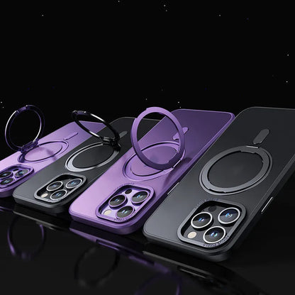 Transparent magnetic shockproof iPhone case showing integrated magnet ring and clear protective design