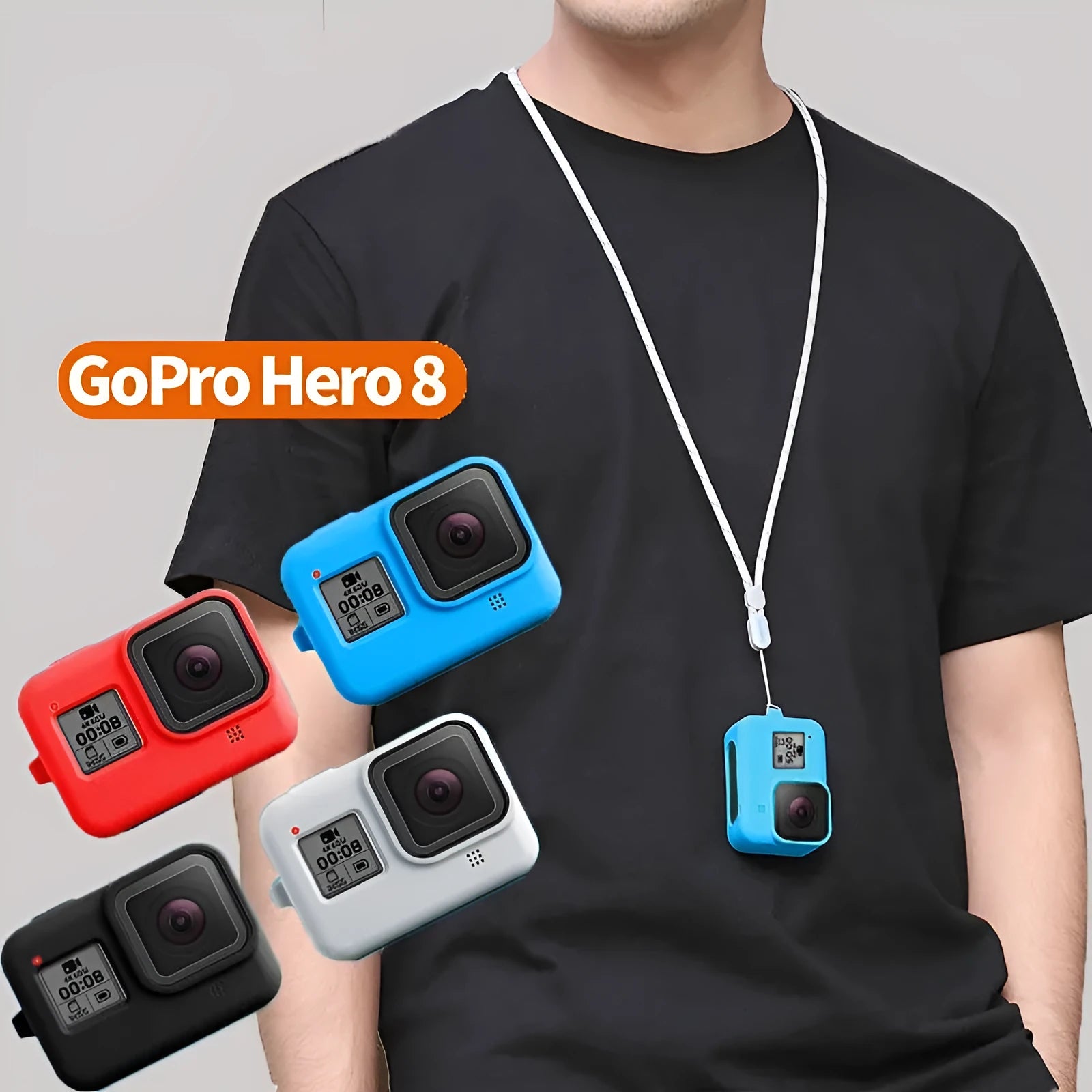 GoPro Hero8 Black silicone protective sleeve with anti-lost carrying strap in blue