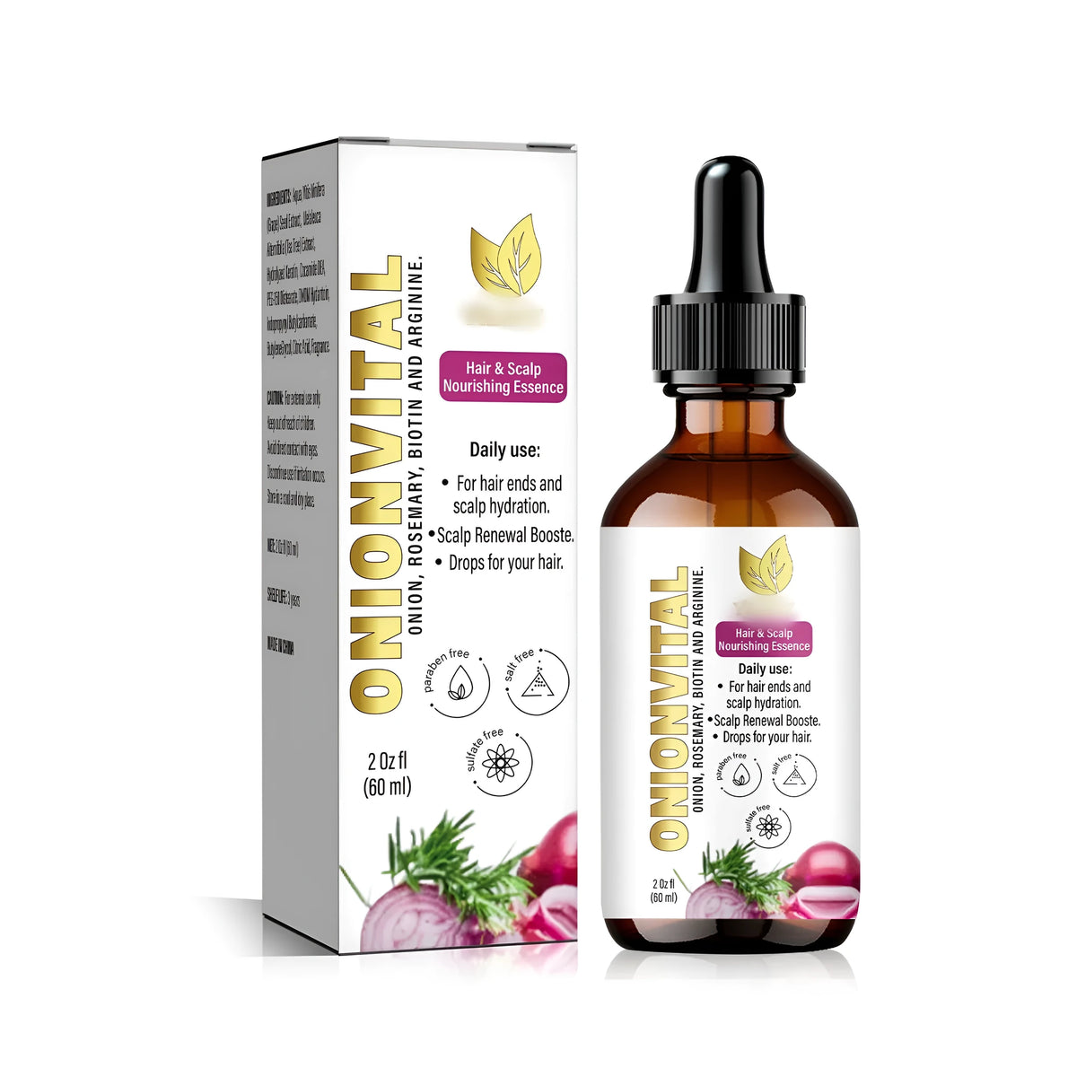 60ml plastic bottle of onion biotin and rosemary shampoo hair oil for curly hair repair